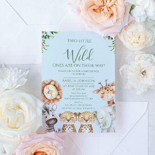Invitation Twin Boys Safari Deux petits Baby showers sauvages