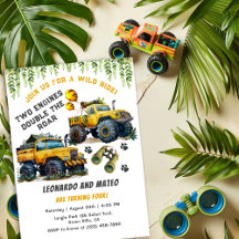 Twin Boys Safari Jungle Monster Camion Anniversair