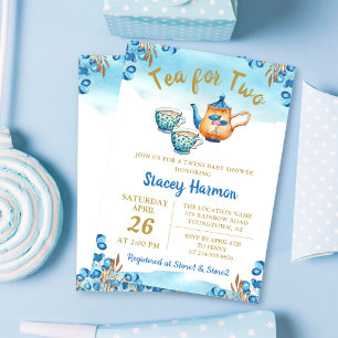 Invitation Twin Boys Tea Party Baby shower d'aquarelle bleu