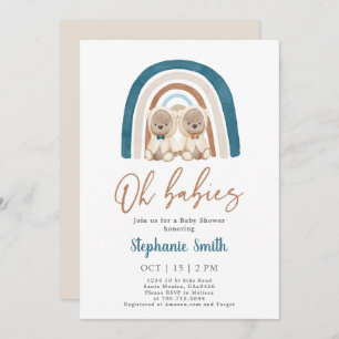 Invitation Twin Boys Teddy Bear Rainbow Baby shower