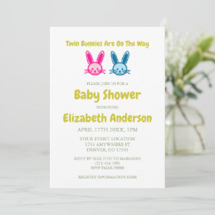Invitation Twin Bunnies Sur Le Chemin Baby shower