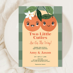 Invitation Twin Deux petites Cuties Orange Baby shower