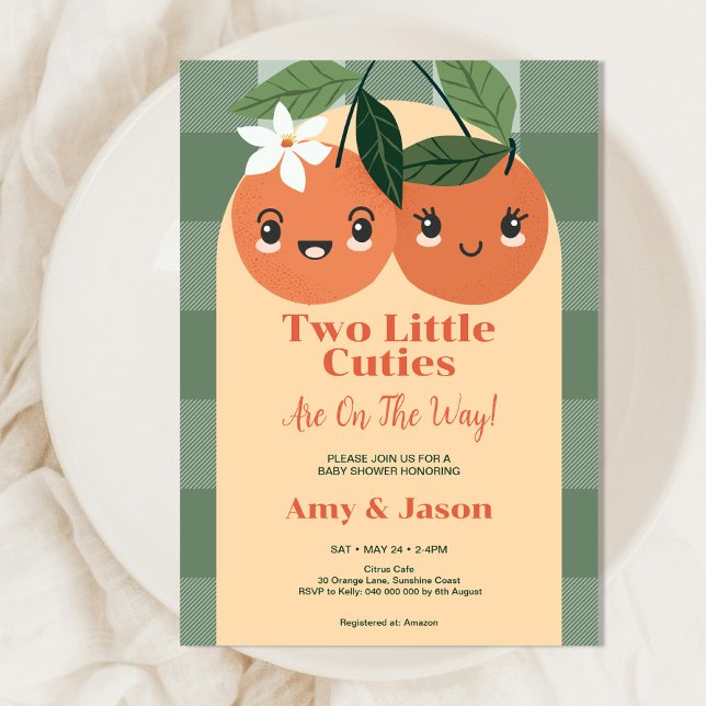 Invitation Twin Deux petites Cuties Orange Baby shower (Créateur téléchargé)