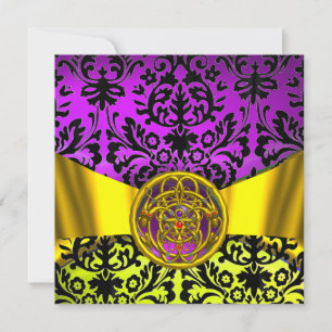 INVITATION TWIN DRAGONS GOLD PURPLE BLACK DAMASK MONOGRAM