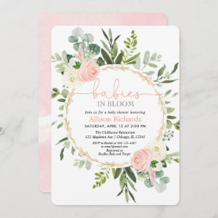 Invitation Twin filles bébés en fleurs doré rose verdure