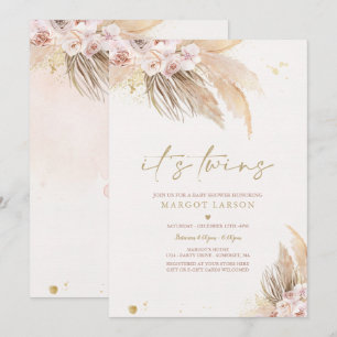 Invitation Twin Girl Pampas Grass Bohemian Desert Baby shower