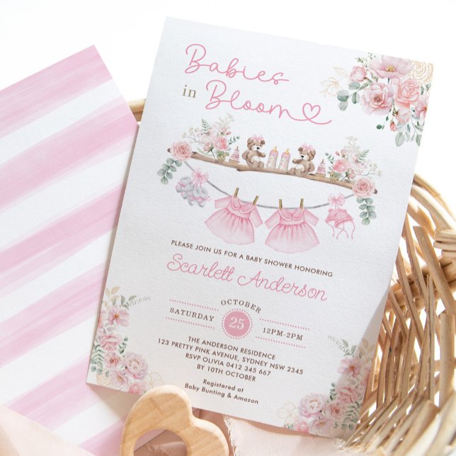 Invitation Twin Girl Vêtements de bébé rose Baby shower flora (Créateur téléchargé)
