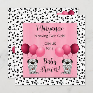 Invitation Twin Girls Baby shower dalmate rose