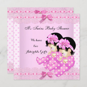 Invitation Twin Girls Baby shower Pois roses