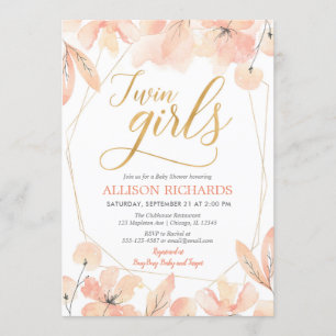 Invitation Twin girls Blush rose floral girl baby shower