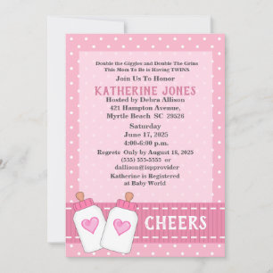 Invitation Twin Girls Cheers Lait Bouteilles Baby shower