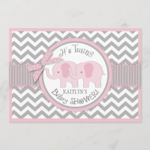 Invitation Twin Girls Elephants Chevron Imprimer Baby shower