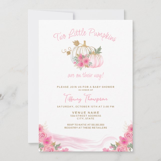 Invitation Twin Girls Fall Little Citrouille Baby shower (Devant)