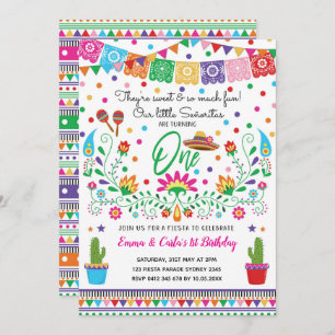 Invitation Twin Girls Fiesta Senorita 1er anniversaire