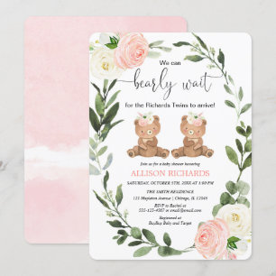 Invitation Twin girls mignonne ours en peluche baby shower ro