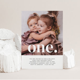 Invitation Twin Girls - One - Photo 1er anniversaire Invitati