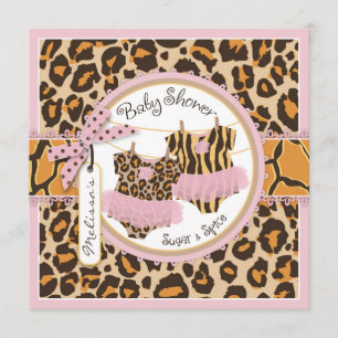 Invitation Twin Girls Pink Tutus Cheetah Baby shower d'impres