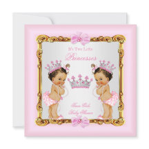 Twin Girls Princess Baby shower Gold Rose Brunette