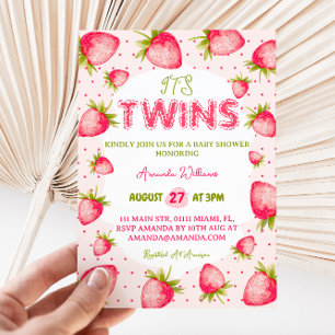 Invitation Twin Girls Strawberry Rose Vert mignonne Baby show