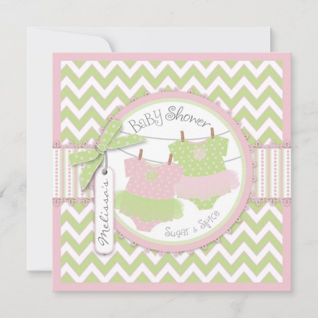 Invitation Twin Girls Tutus Chevron Baby shower d'impression (Devant)