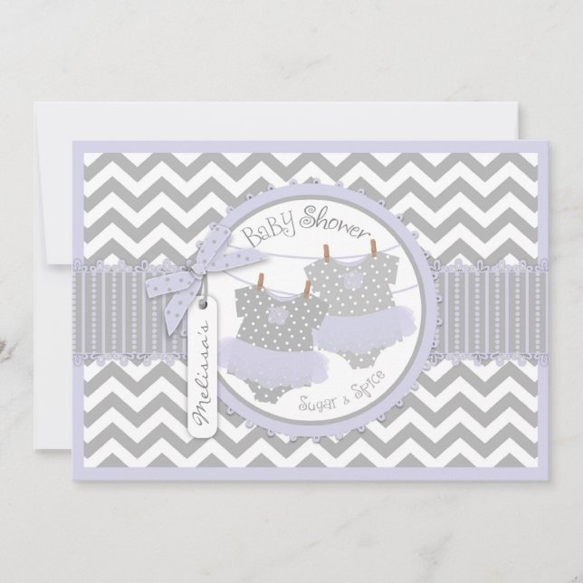 Invitation Twin Girls Tutus Chevron Baby shower d'impression (Devant)