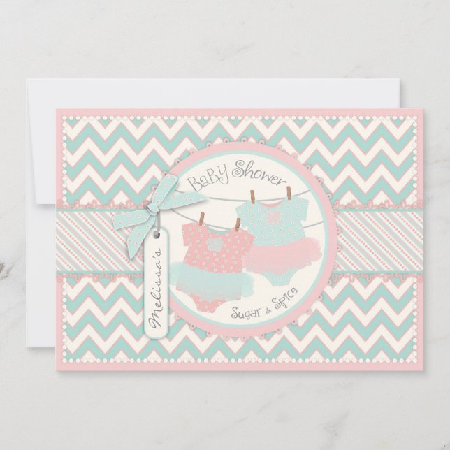 Invitation Twin Girls Tutus Chevron Baby shower d'impression (Devant)