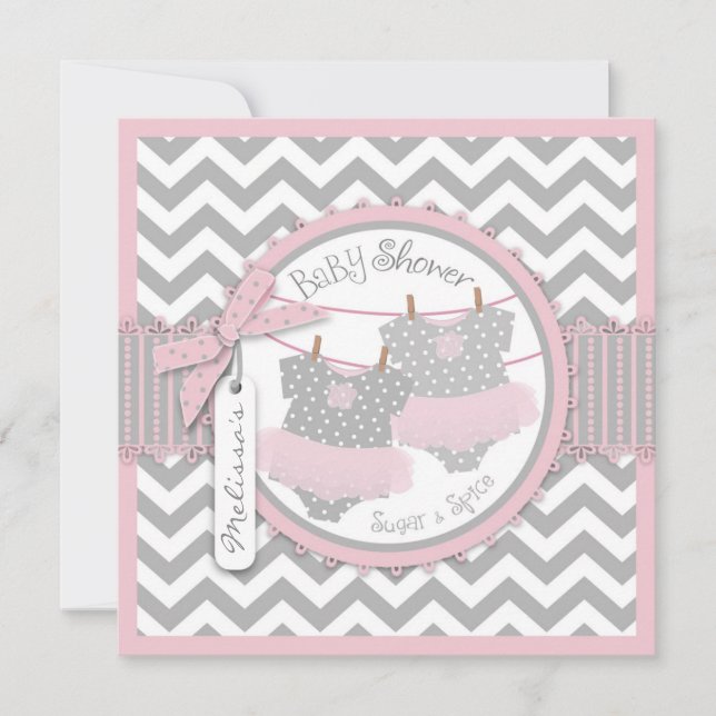 Invitation Twin Girls Tutus Chevron Baby shower d'impression (Devant)