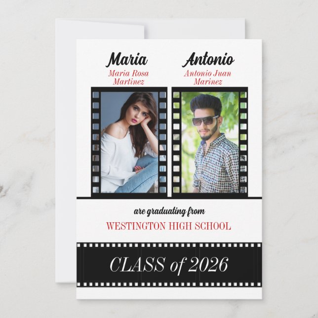 Invitation Twin Graduates Graduation Classic Film Red 2023 (Devant)