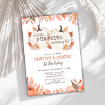Invitation Twin Kids Floral Citrouille Automne Premier Annive<br><div class="desc">Planifier une fête d'anniversaire conjointe à l'automne et avoir besoin d'invitations? Cette charmante invitation présente deux citrouilles d'aquarelle mignonnes et des illustrations florales d'automne. C'est l'ajustement parfait pour une fête d'anniversaire d'automne sur le thème bohème. Utilisez les outils de conception pour personnaliser le texte, les polices et les couleurs. Aussi...</div>