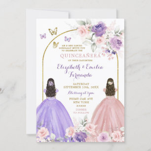 Invitation Twin Lilac et princesses de Quinceañera rose pâle