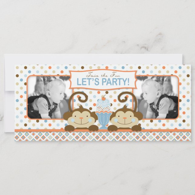 Invitation Twin Monkeys & Ice Cream Sundae Anniversaire (Devant)