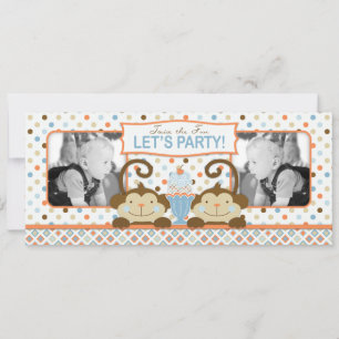 Invitation Twin Monkeys & Ice Cream Sundae Anniversaire