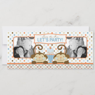 Invitation Twin Monkeys & Ice Cream Sundae Anniversaire