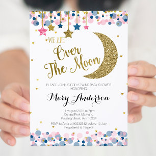 Invitation Twin Over the Moon Baby shower