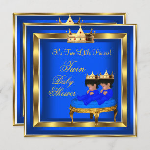 Invitation Twin Prince Baby shower Royal Blue Gold Boy Crown