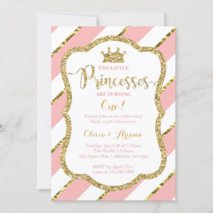 Invitation Twin Princesses Anniversaire Invitation, Rose, Or