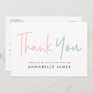 Invitation twin rose bleu moderne typographie design merci