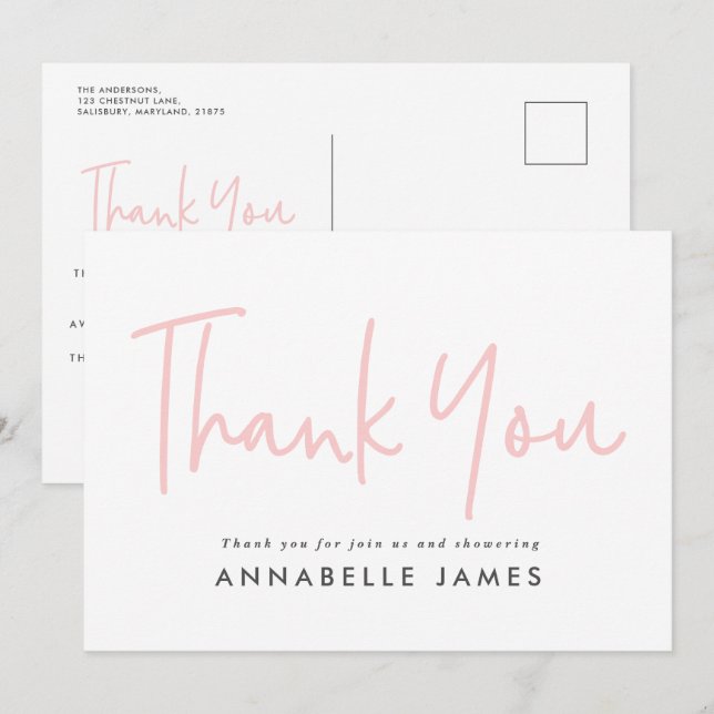 Invitation twin rose fille typographie moderne style merci (Devant / Derrière)