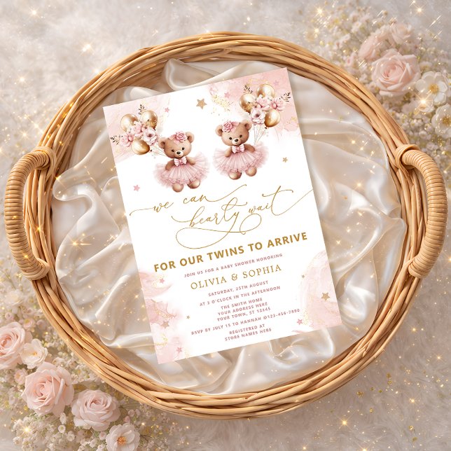 Invitation Twin Teddy Bear We Can Bearly Wait Baby Shower (Créateur téléchargé)