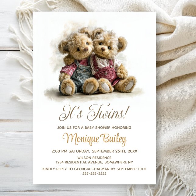 Invitation Twin Teddy Bears Baby Shower (Créateur téléchargé)