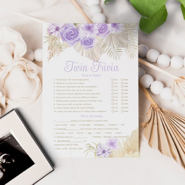 Invitation Twin Trivia Jeu Pampas Lavender Baby shower Boho (Créateur téléchargé)