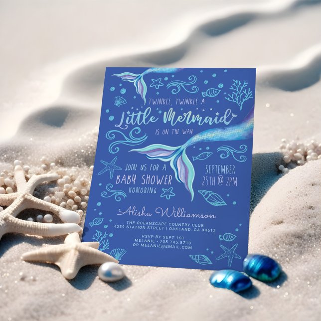 Invitation Twinkle Iridescente Ocean Mermaid Blue (Twinkle Twinkle Iridescent Ocean Mermaid Blue Invitation)