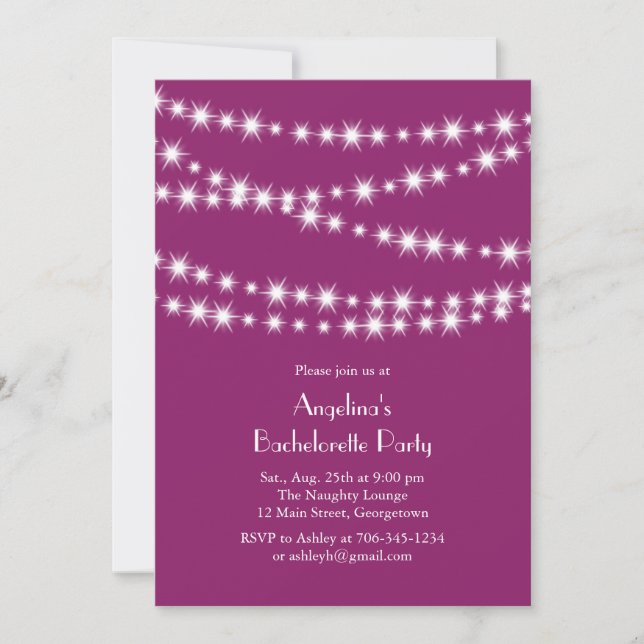 Invitation Twinkle Lights Bachelorette Party magenta (Devant)