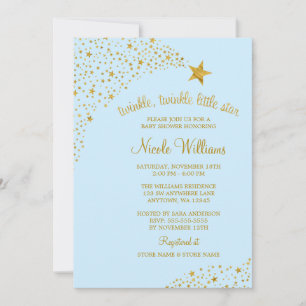 Invitation Twinkle Little Shooting Star Gold Baby shower bleu