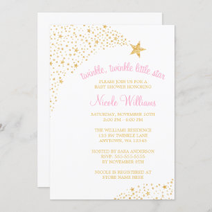 Invitation Twinkle Little Shooting Star Gold Baby shower rose