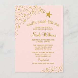 Invitation Twinkle Little Shooting Star Pink Gold Baby shower