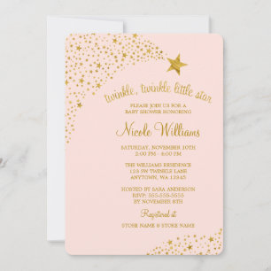 Invitation Twinkle Little Shooting Star Pink Gold Baby shower