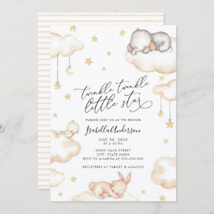 Invitation Twinkle Little Star Animals Baby shower neutre