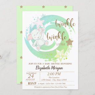Invitation Twinkle Little Star, Baby Bear Baby shower vert
