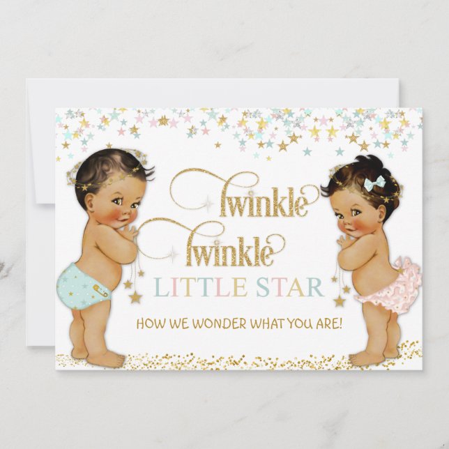 Invitation Twinkle Little Star Baby Genre Révéler Ethnique (Devant)
